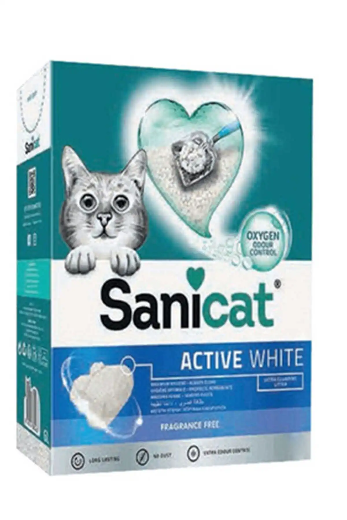 SANICAT - SaniCat Active White Oksijen Kontrollü Koku Emici Ultra Topaklanan Kedi Kumu 6lt