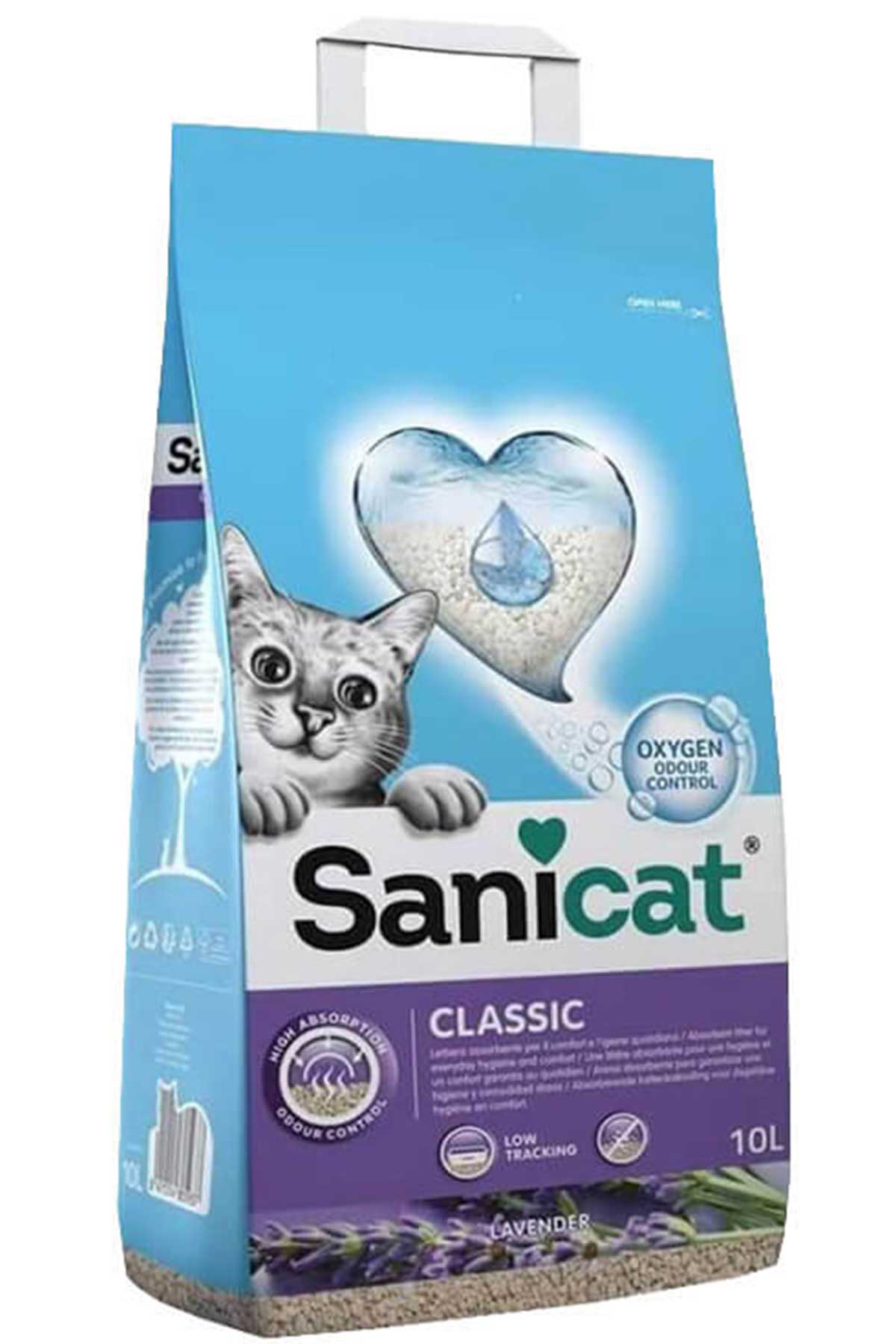 Sanicat Classic Oksijen Kontrollü Koku Emici Özellikli Lavantalı Kedi Kumu 10lt