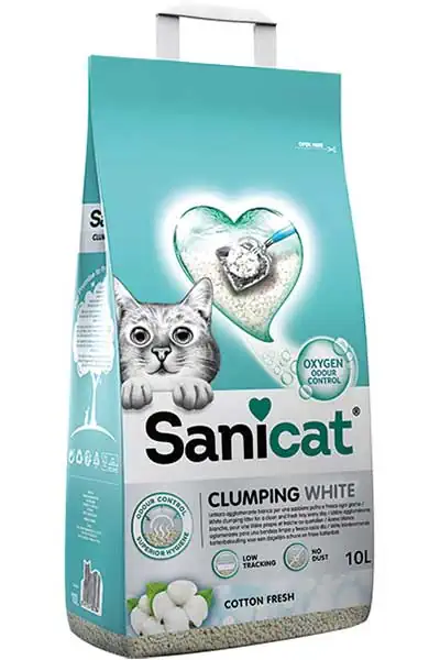SANICAT - Sanicat Clumping White Cotton Fresh Oksijen Kontrollü Koku Emici Topaklanan Kedi Kumu 10lt