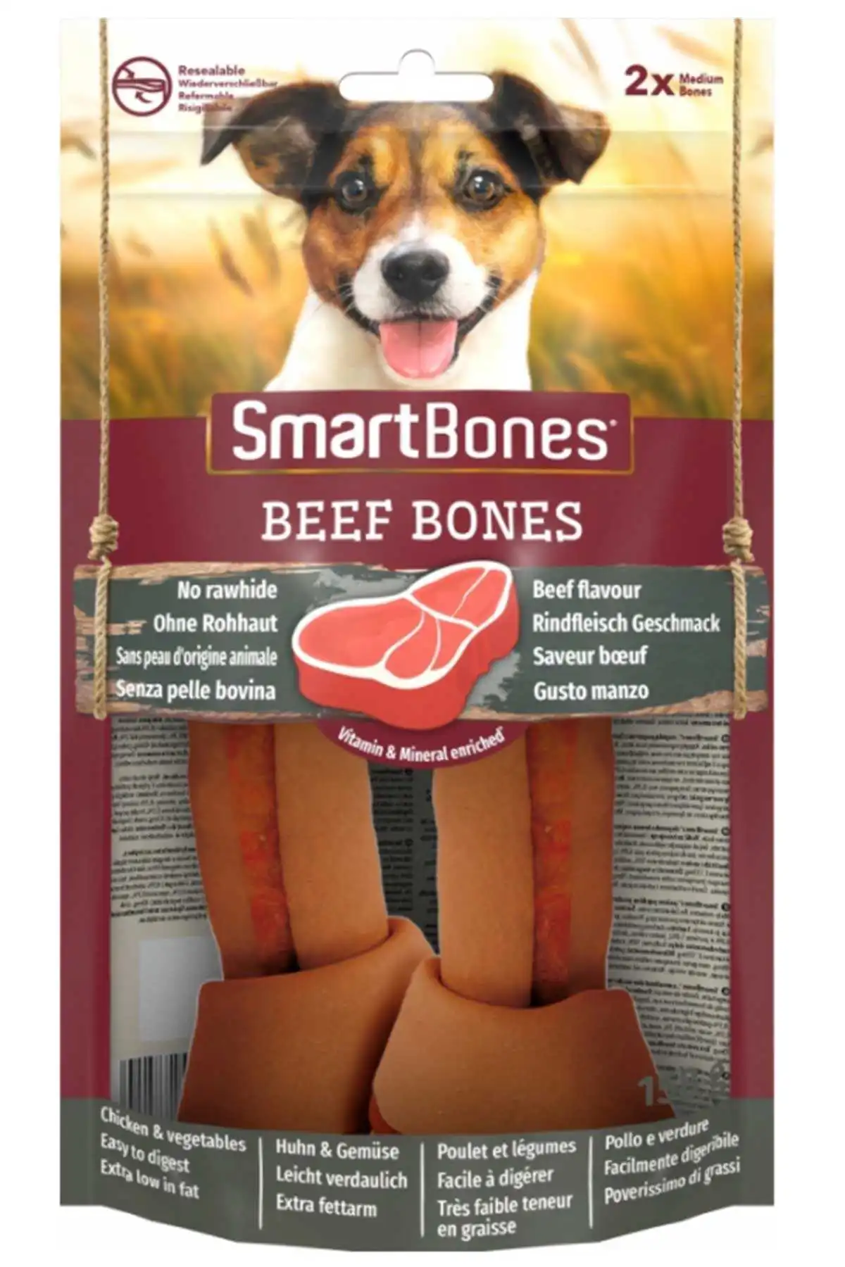 SMARTBONES - SmartBones Orta Irk Köpekler için Biftekli Ödül Kemiği (2li) 158gr