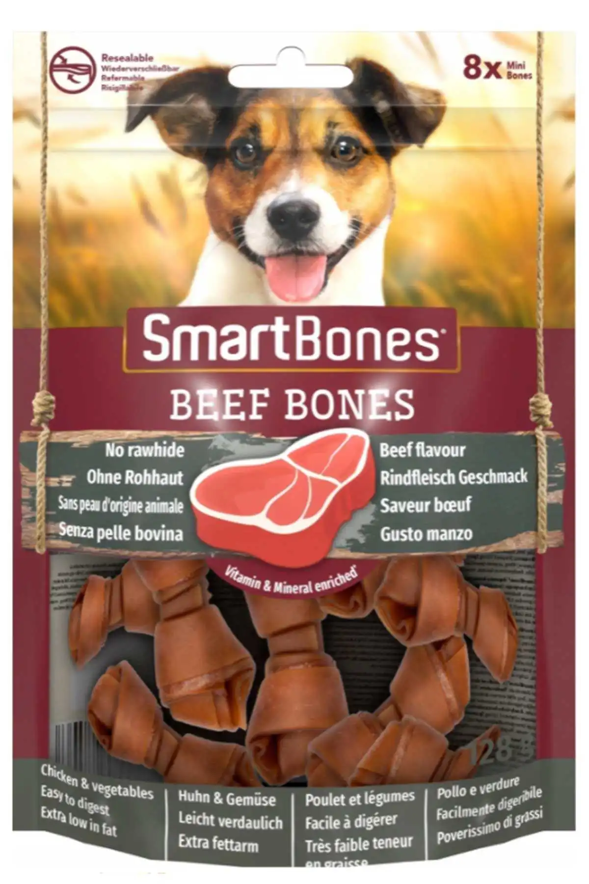 SMARTBONES - SmartBones Küçük Irk Köpekler için Biftekli Ödül Kemiği (8li) 128gr