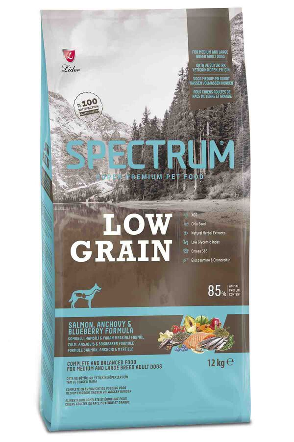 Spectrum Düşük Tahıllı Somonlu Hamsili, Yaban Mersinli Orta ve Büyük Irk Yetişkin Köpek Maması 12kg