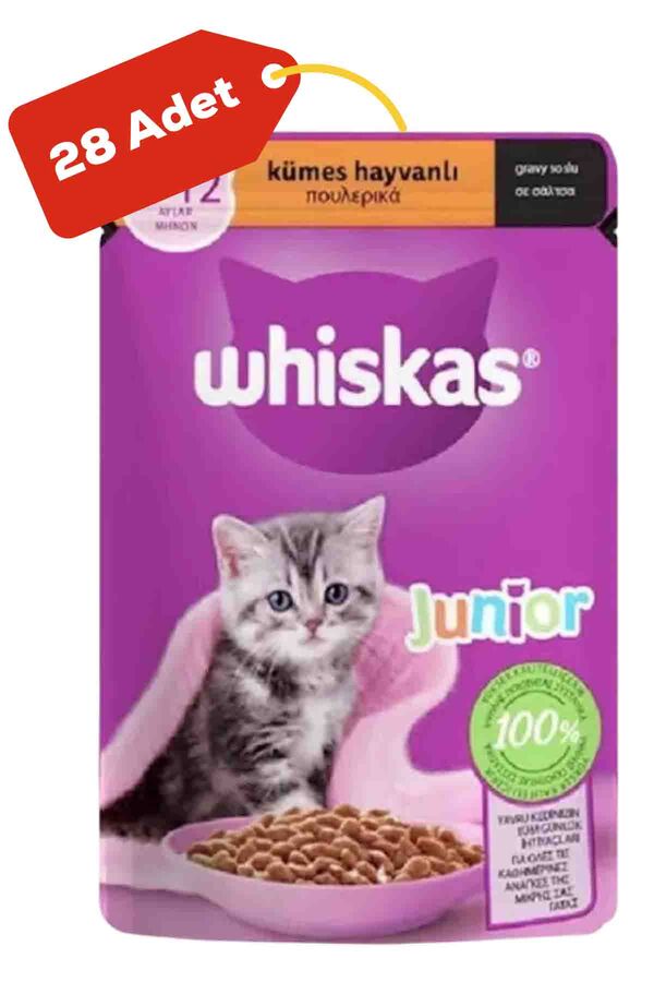 Whiskas Pouch Gravy Soslu Kümes Hayvanlı Yavru Kedi Konservesi 28x85gr 28li