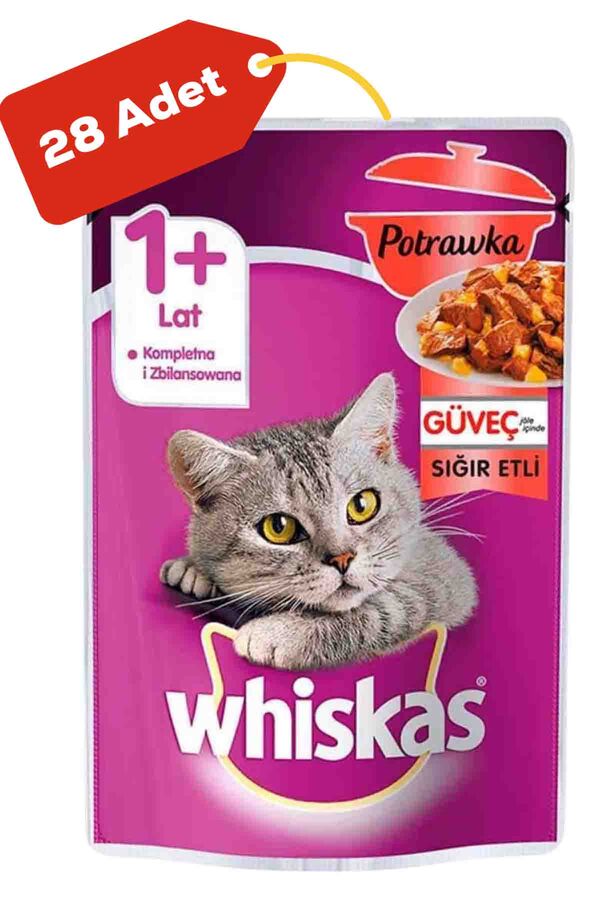 Whiskas Pouch Güveç Sığır Etli Yetişkin Kedi Konservesi 28x85gr 28li