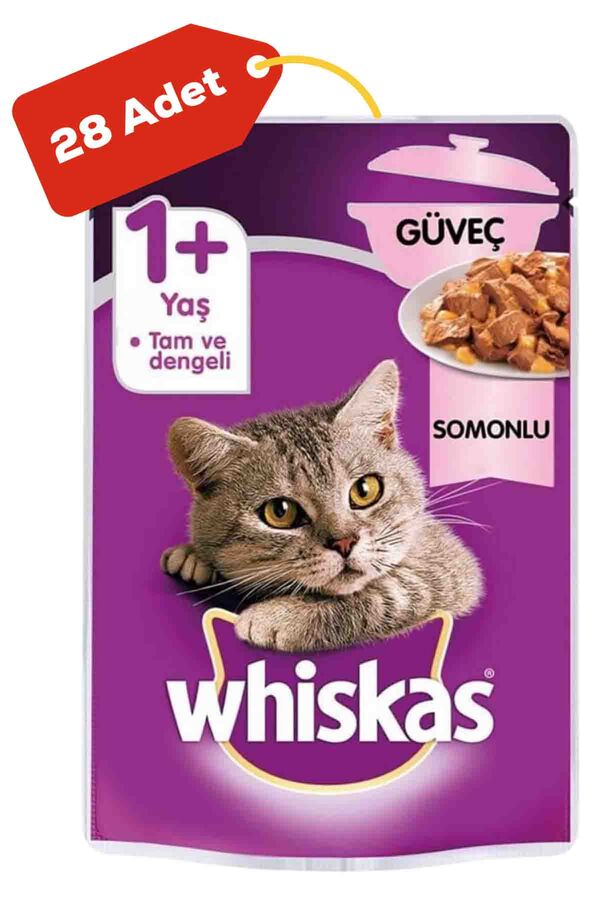 Whiskas Pouch Güveç Somonlu Jöleli Yetişkin Kedi Konservesi 28X85gr 28li