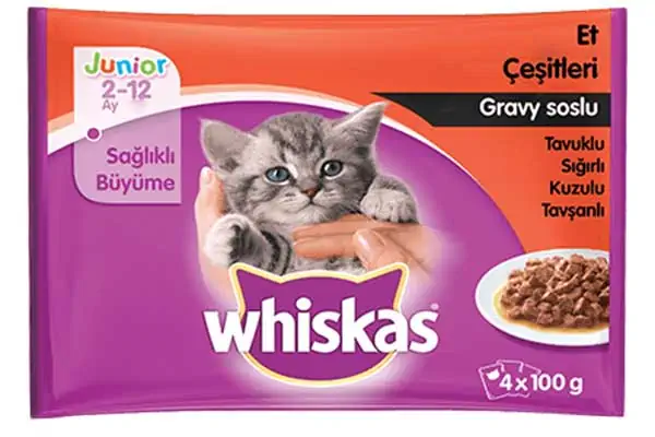 WHISKAS - Whiskas Pouch Karışık Et Çeşitli Yavru Kedi Konservesi 4x100gr (4lü)