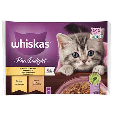 WHISKAS - Whiskas Pouch Pure Delight Tavuklu ve Hindili Yavru Kedi Konservesi 85gr (4lü)