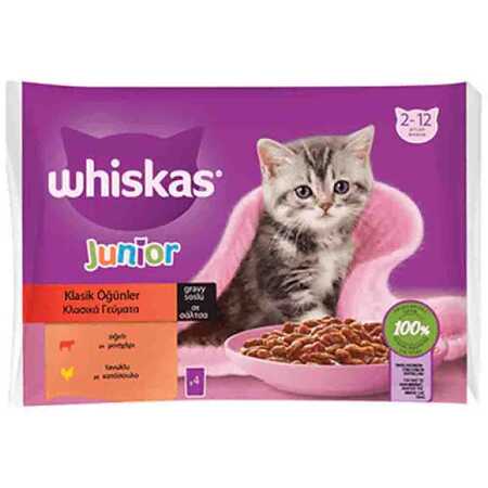 WHISKAS - Whiskas Pouch Sığırlı ve Tavuklu Yavru Kedi Konservesi 85gr (4lü)