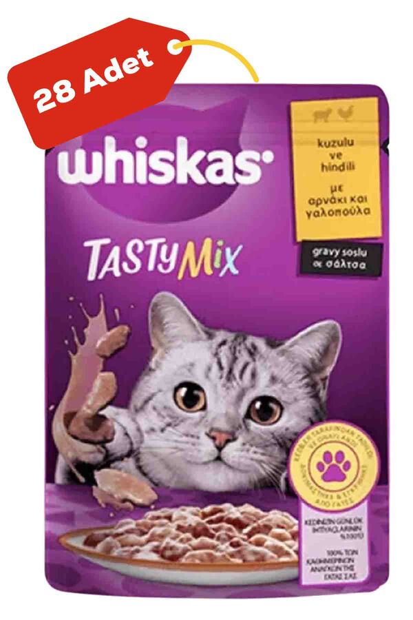 Whiskas Pouch Tasty Mix Kuzulu ve Hindili Yetişkin Kedi Konservesi 28x85gr 28li