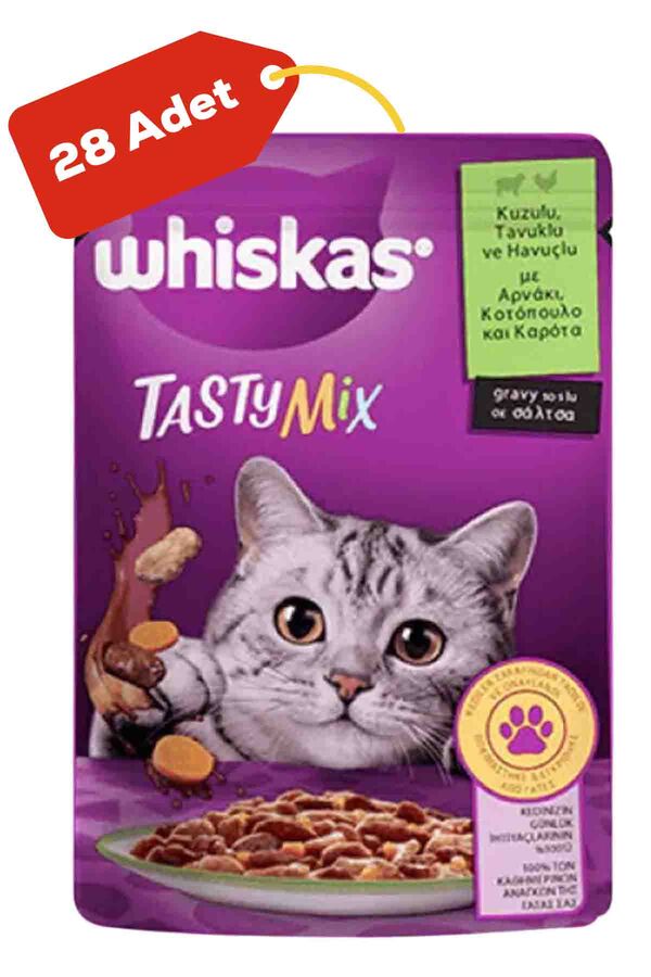 Whiskas Tasty Mix Kuzulu Tavuklu Havuçlu Yetişkin Kedi Konservesi 28x85gr 28li