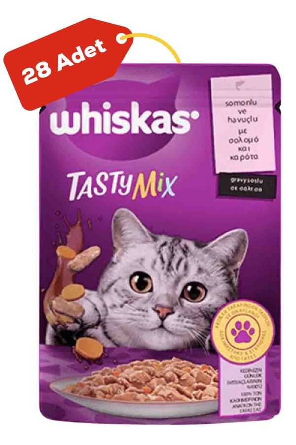 Whiskas Tasty Mix Somonlu Havuçlu Yetişkin Kedi Konservesi 28x85gr 28li